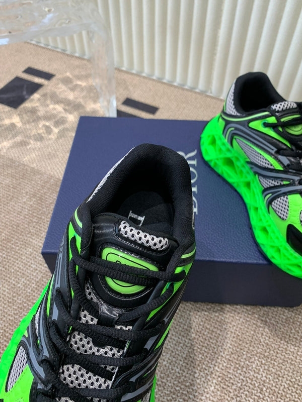 CD Sneaker B35 In Green Mix White Black Calfskin And Fabric  113119