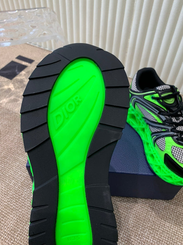 CD Sneaker B35 In Green Mix White Black Calfskin And Fabric  113119