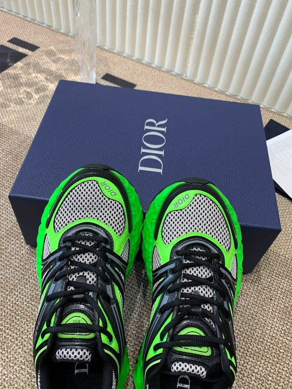 CD Sneaker B35 In Green Mix White Black Calfskin And Fabric  113119