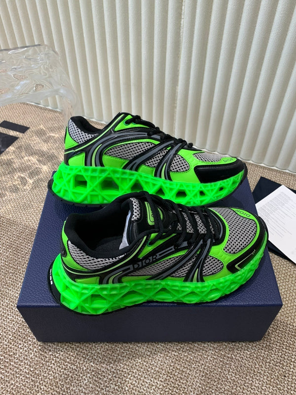 CD Sneaker B35 In Green Mix White Black Calfskin And Fabric  113119