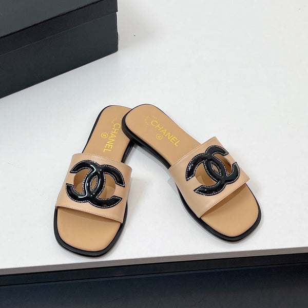 CC Slippers In Dark Beige Calfskin 149746
