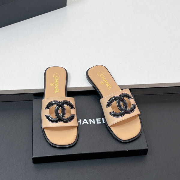 CC Slippers In Dark Beige Calfskin 149746