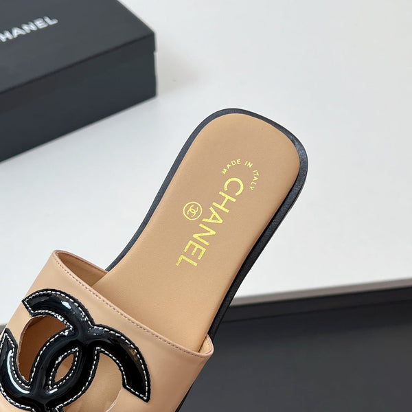 CC Slippers In Dark Beige Calfskin 149746