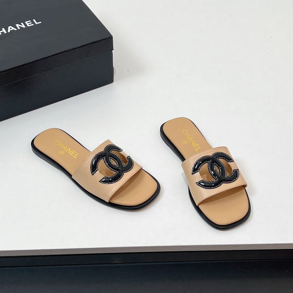 CC Slippers In Dark Beige Calfskin 149746