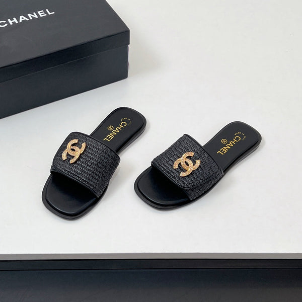 CC Slippers In Black Palm Fiber 149729