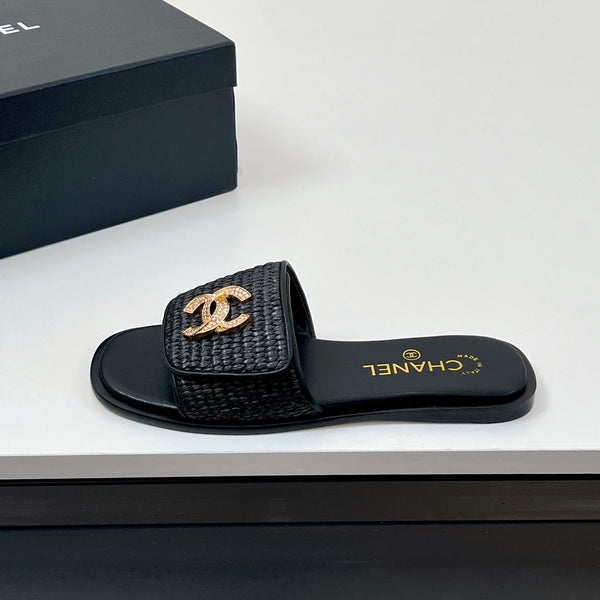 CC Slippers In Black Palm Fiber 149729