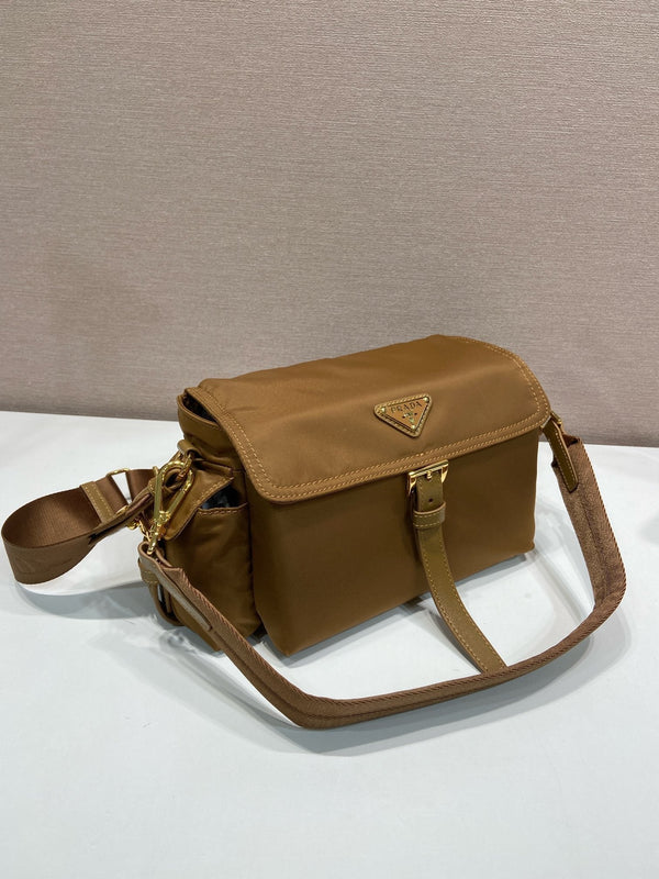 PRA Shoulder Bag Brown Re-Nylon and Saffiano Leather