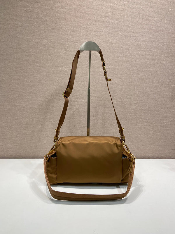 PRA Shoulder Bag Brown Re-Nylon and Saffiano Leather