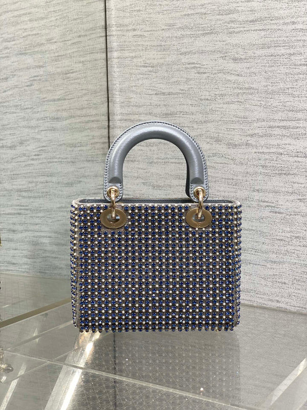 CD Medium Lady 24 Silver Metalic Lambskin Pearl