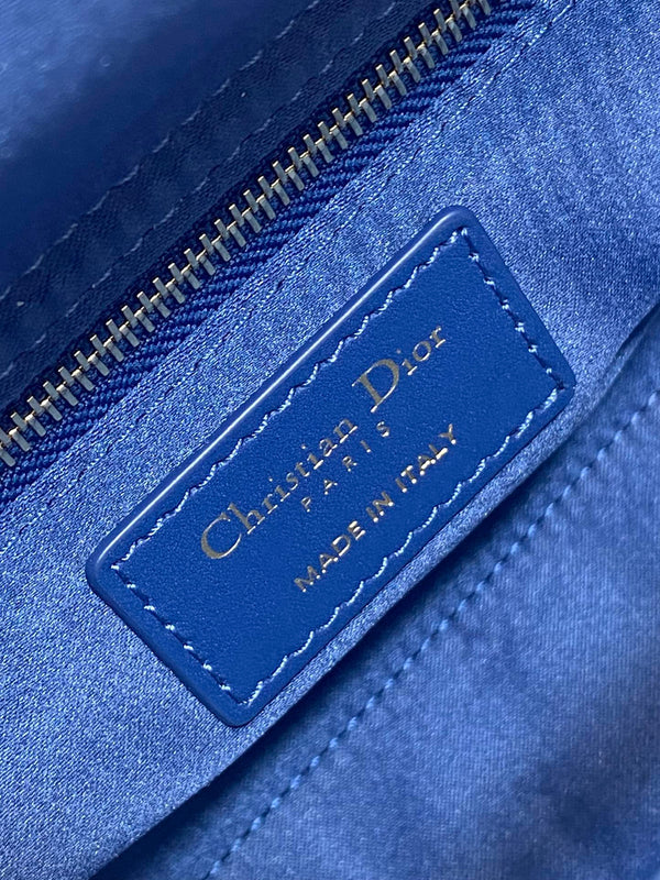 CD Lady Bag 20cm Blue Lambskin Crystal Embellished