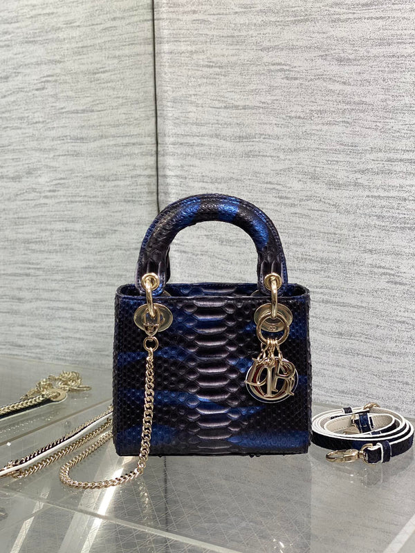 MINI 17 BORSA DA DONNA IN PELLE DI AGNELLO CON MOTIVO SERPENTE NERO E BLU NAVY