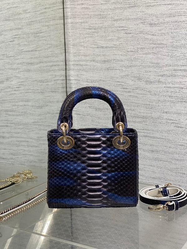 MINI 17 BORSA DA DONNA IN PELLE DI AGNELLO CON MOTIVO SERPENTE NERO E BLU NAVY