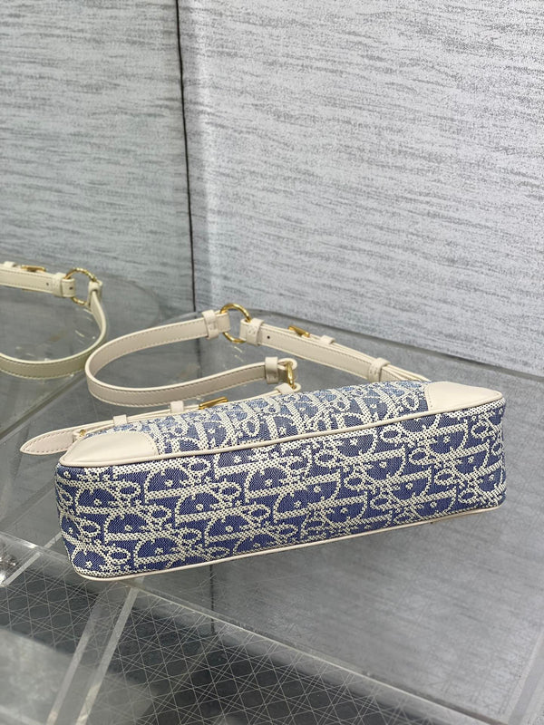 CD Cigale mini bag 26 blue raffia-effect fabric