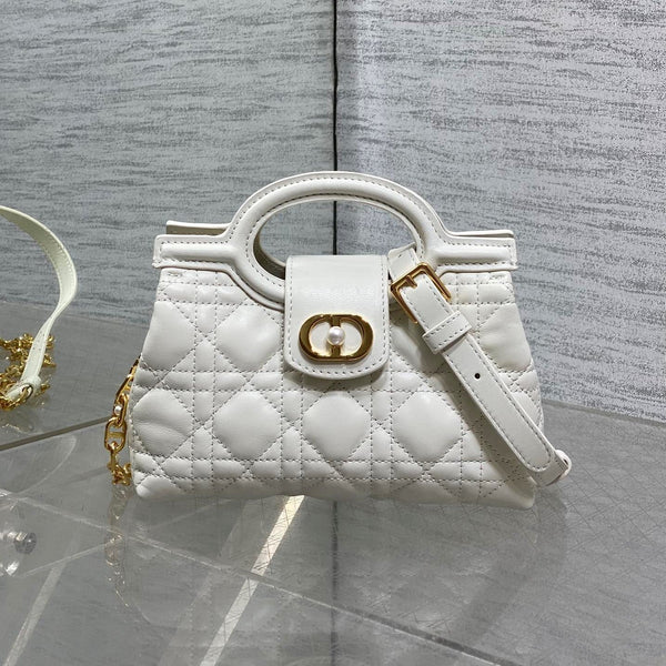 CD Jolie Top Handle Mini Bag 18.5cm White Cannage Lambskin GHW