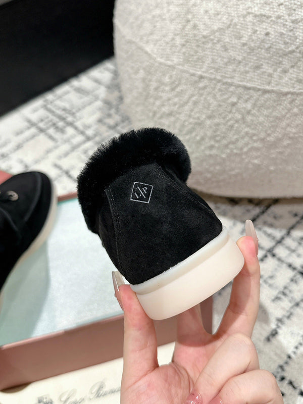 LP Summer Charms Walk Loafers In Black Suede With Rabbit Fur Lining 985641