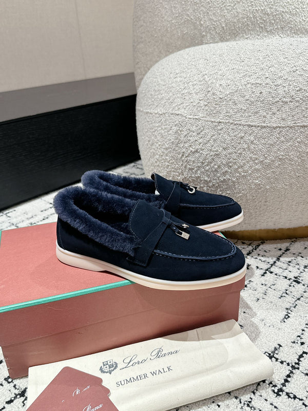 Mocassini LP Summer Charms Walk in pelle scamosciata blu scuro con fodera in pelliccia di coniglio 985643
