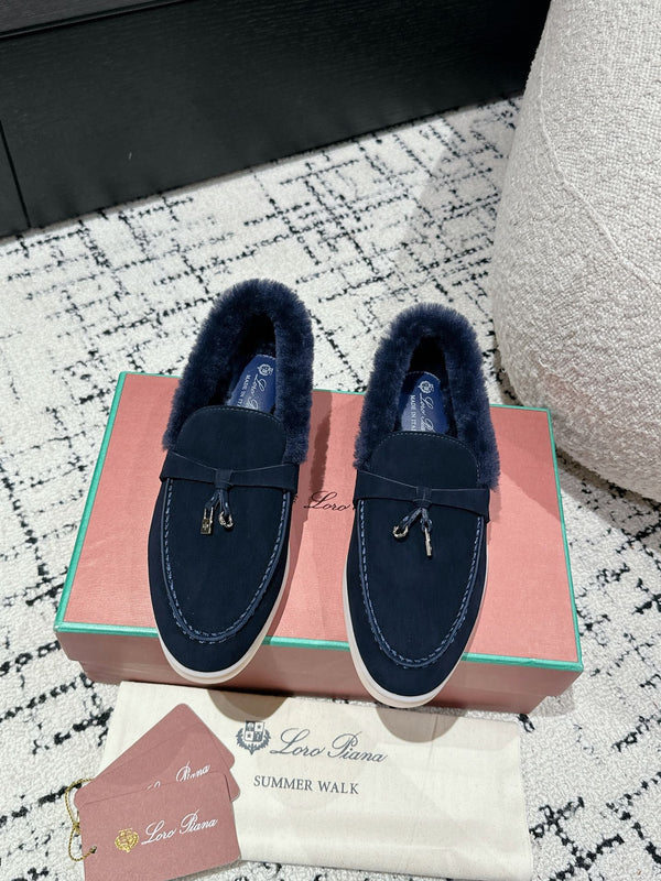 Mocassini LP Summer Charms Walk in pelle scamosciata blu scuro con fodera in pelliccia di coniglio 985643