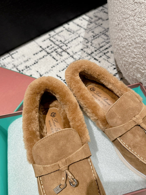 LP Summer Charms Walk Loafers In Brown Peanut Suede With Rabbit Fur Lining 985645
