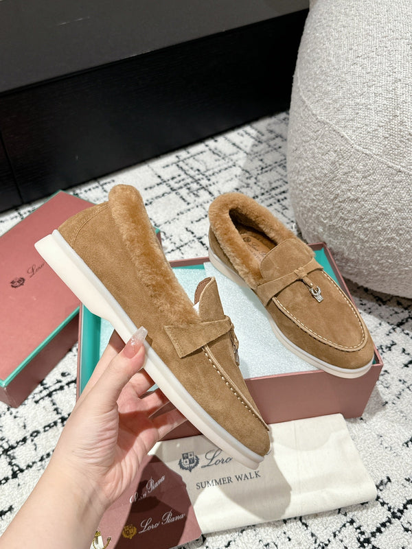 LP Summer Charms Walk Loafers In Brown Peanut Suede With Rabbit Fur Lining 985645