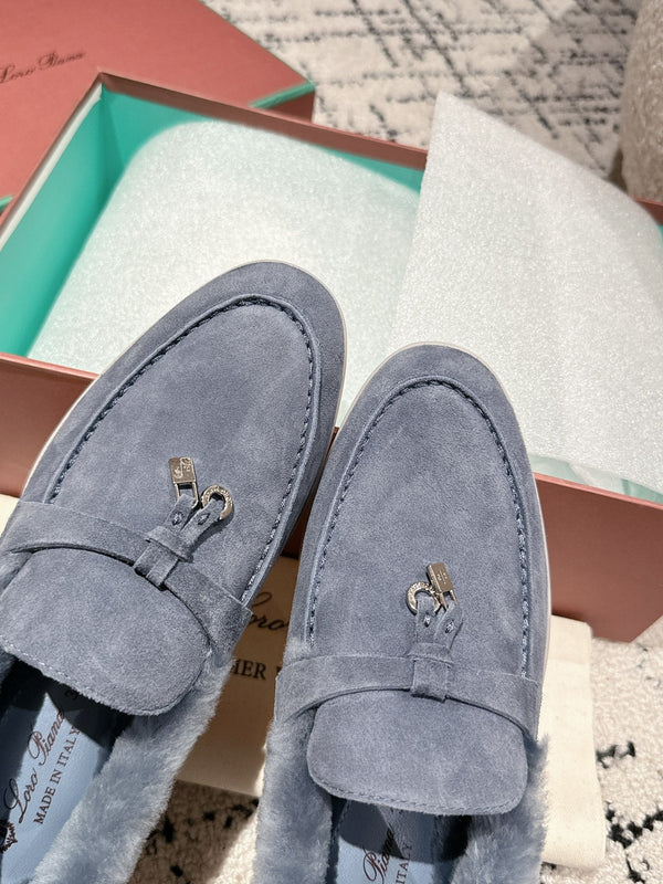 Mocassini LP Summer Charms Walk in pelle scamosciata chiara Aegean con fodera in pelliccia di coniglio 985647