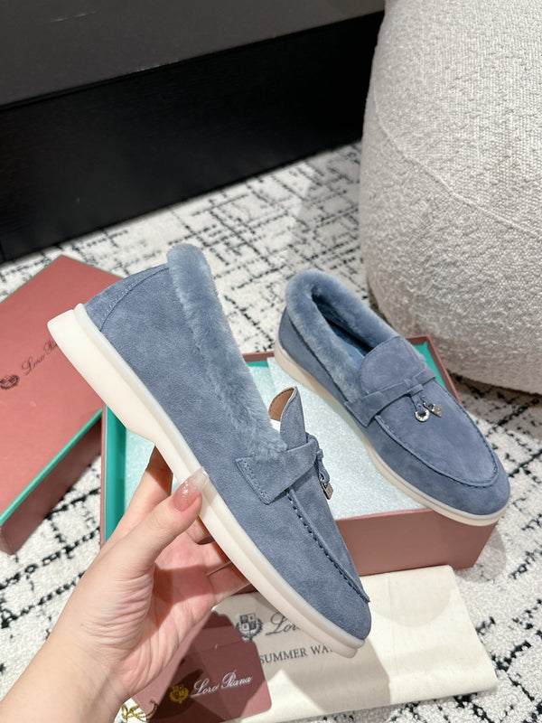 Mocassini LP Summer Charms Walk in pelle scamosciata chiara Aegean con fodera in pelliccia di coniglio 985647