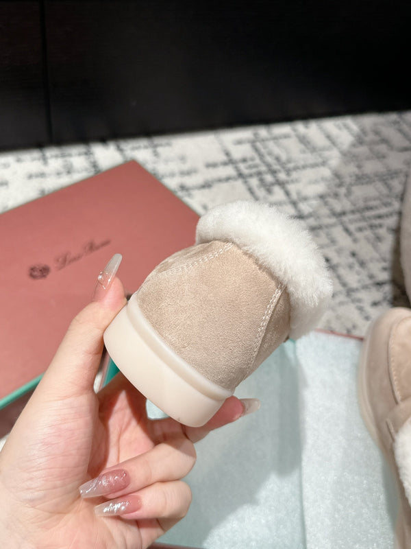 LP Summer Charms Walk Loafers In Almond Beige Mix White Suede With Rabbit Fur Lining 985648