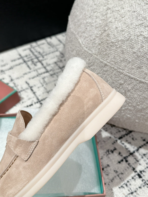 LP Summer Charms Walk Loafers In Almond Beige Mix White Suede With Rabbit Fur Lining 985648