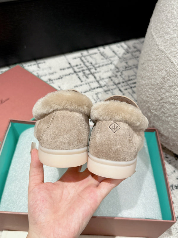 LP Summer Charms Walk Loafers In Light Brown Beige Suede With Rabbit Fur Lining  985651