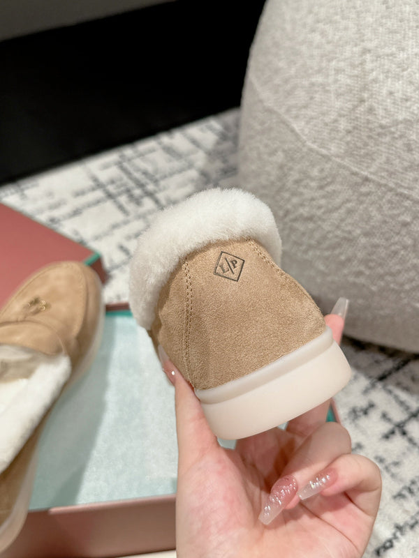 LP Summer Charms Walk Loafers In Dark Beige Mix White Suede With Rabbit Fur Lining 985652