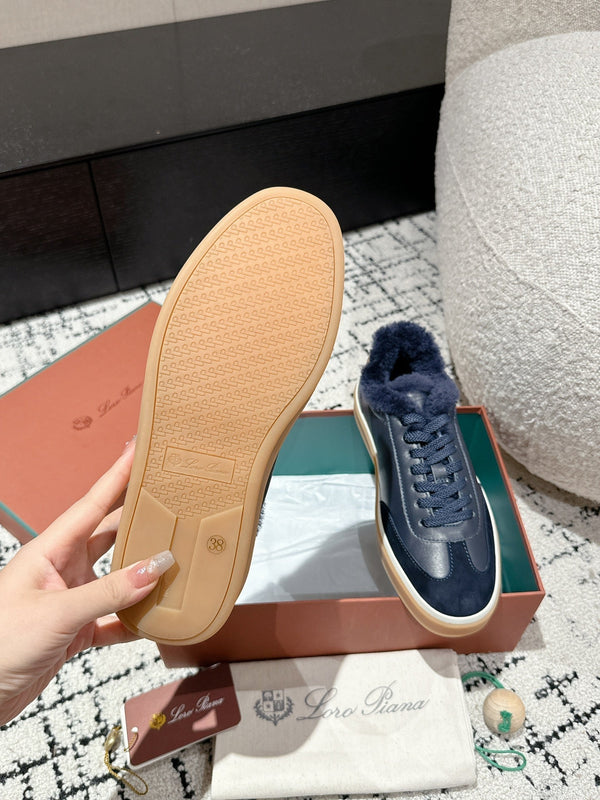 LP Tennis Walk Sneaker In Charcoal Blue Lambskin Lined With Wool Fleece 985658