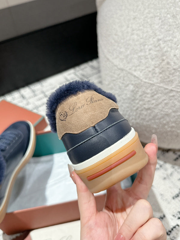 LP Tennis Walk Sneaker In Charcoal Blue Lambskin Lined With Wool Fleece 985658