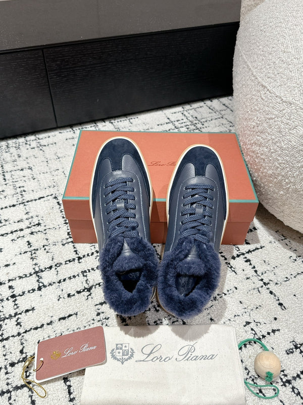 LP Tennis Walk Sneaker In Charcoal Blue Lambskin Lined With Wool Fleece 985658