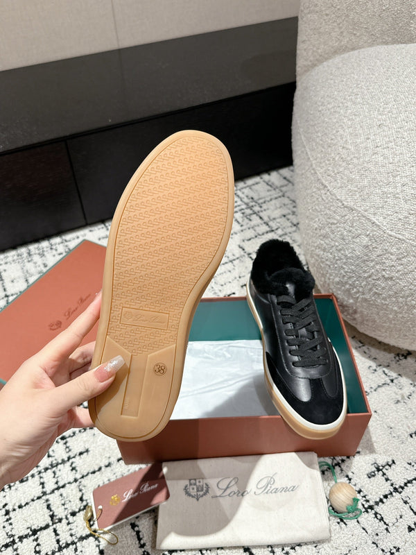 LP Tennis Walk Sneaker In Black Lambskin Lined With Wool Fleece 985659