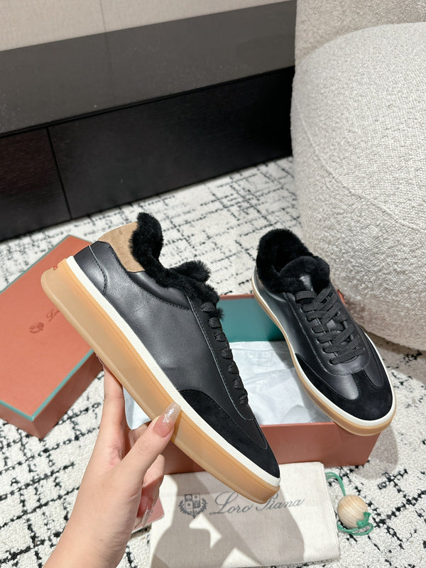 LP Tennis Walk Sneaker In Black Lambskin Lined With Wool Fleece 985659