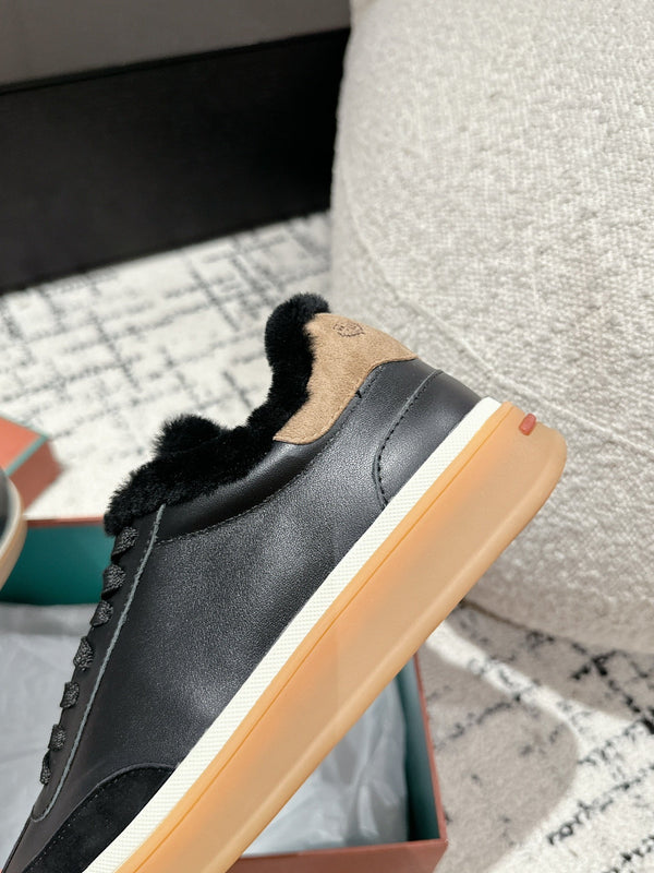 LP Tennis Walk Sneaker In Black Lambskin Lined With Wool Fleece 985659