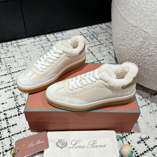LP Tennis Walk Sneaker In Beige White Lambskin Lined With Wool Fleece 985660