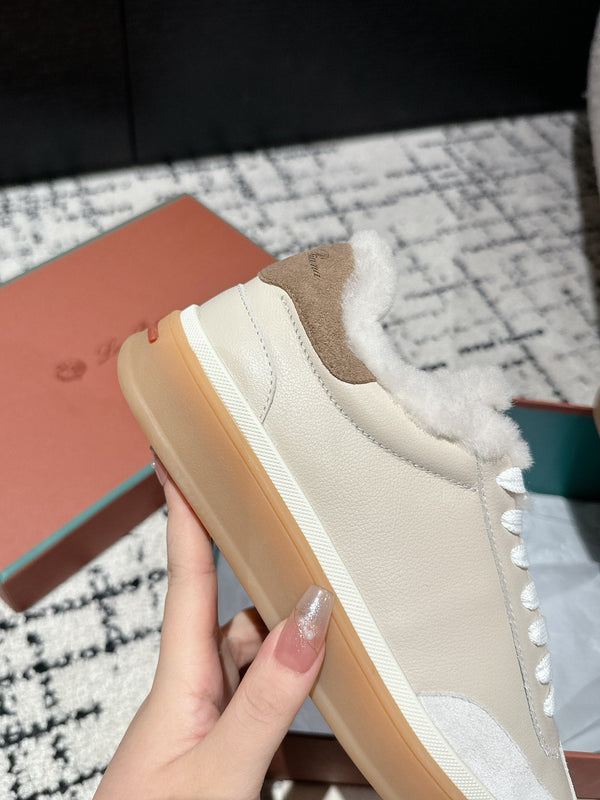 LP Tennis Walk Sneaker In Beige White Lambskin Lined With Wool Fleece 985660