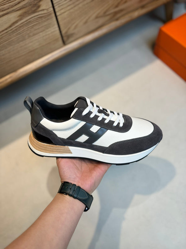 HM INTERACTIVE LACE-UP SNEAKER GRAY AND WHITE CALFSKIN