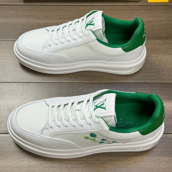 LV TRAINER SNEAKER WHITE MIX GREEN CALFSKIN AND BREATHABLE FABRIC