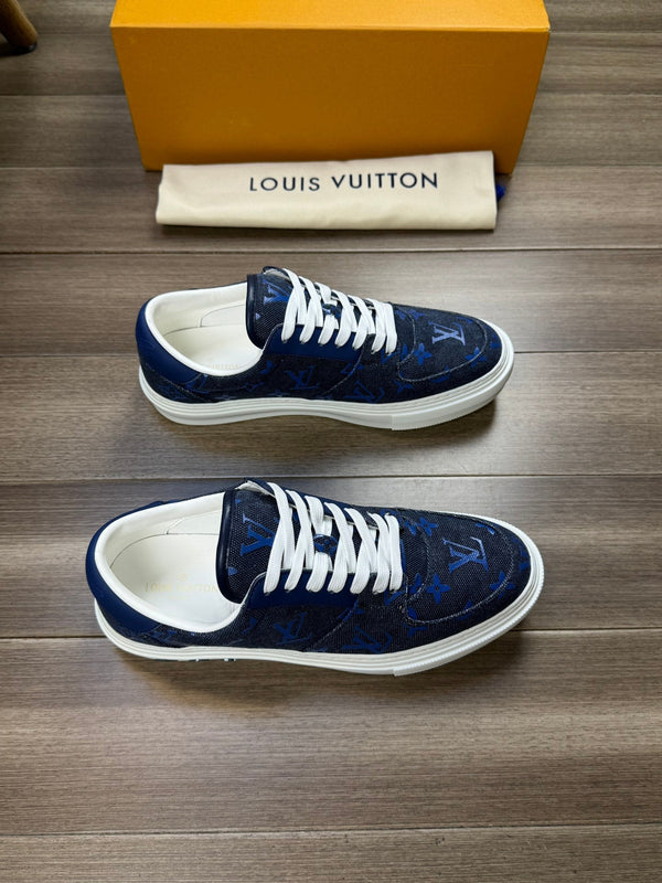 LV TRAINER SNEAKER IN BLACK AND BLUE MONOGRAM DENIM