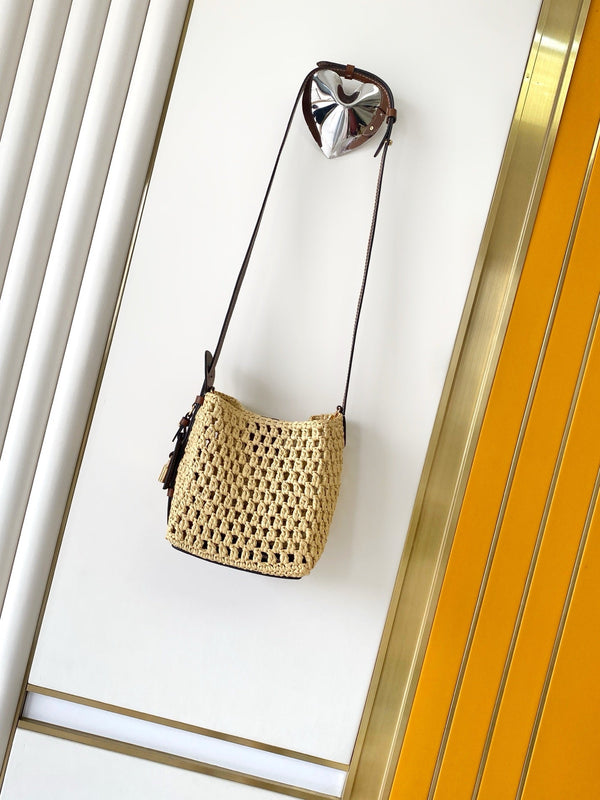 LV M14217 All In BB 16cm Marrone Rafia e finiture in pelle di vacchetta