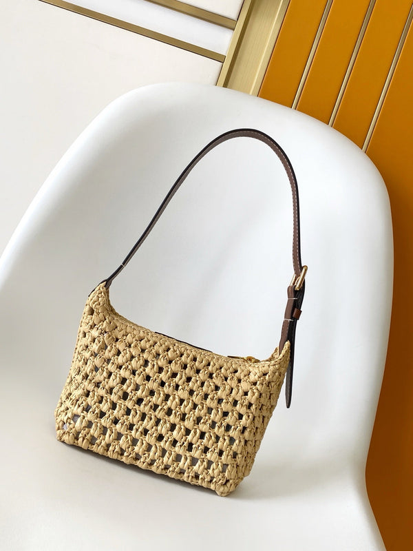 LV Hills Pochette 18.5cm Brown Beige Raffia & Cowhide GHW