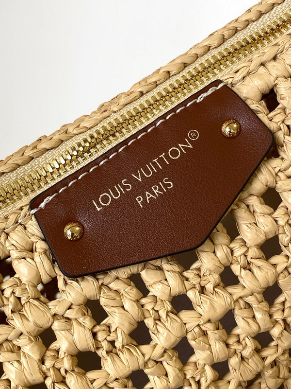 LV Hills Pochette 18.5cm Brown Beige Raffia & Cowhide GHW