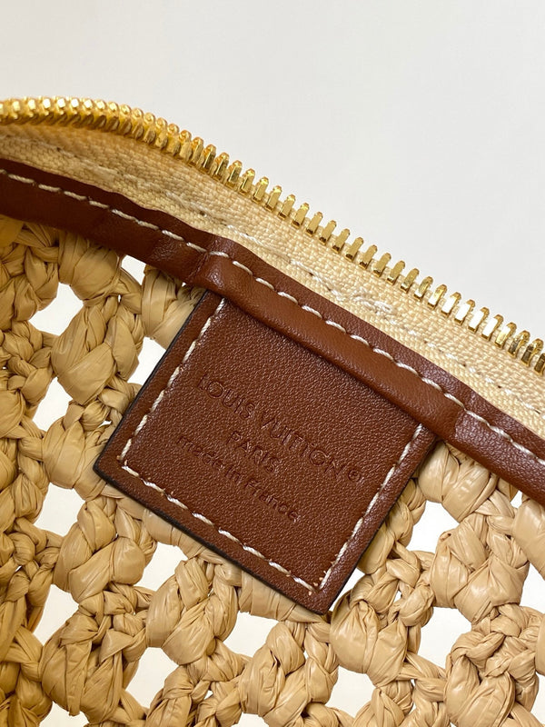 LV Hills Pochette 18.5cm Brown Beige Raffia & Cowhide GHW