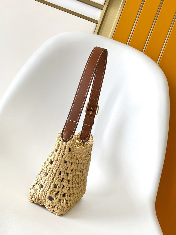 LV Hills Pochette 18.5cm Brown Beige Raffia & Cowhide GHW