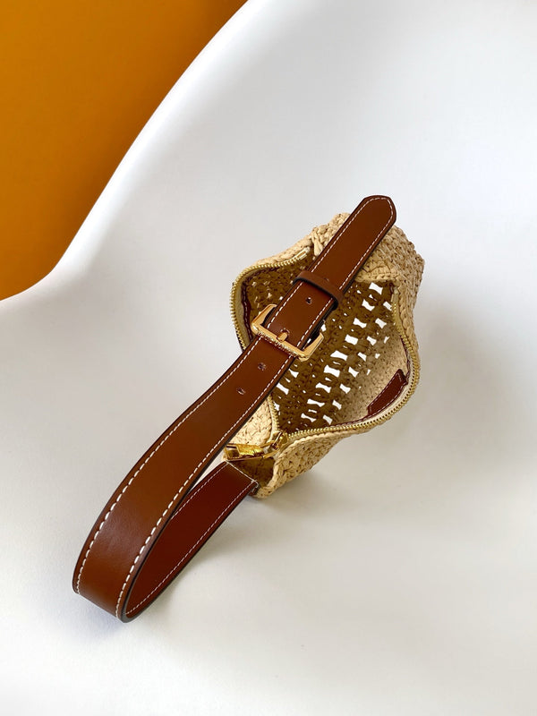 LV Hills Pochette 18.5cm Brown Beige Raffia & Cowhide GHW