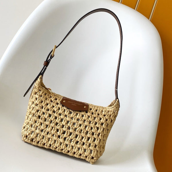 LV Hills Pochette 18.5cm Brown Beige Raffia & Cowhide GHW