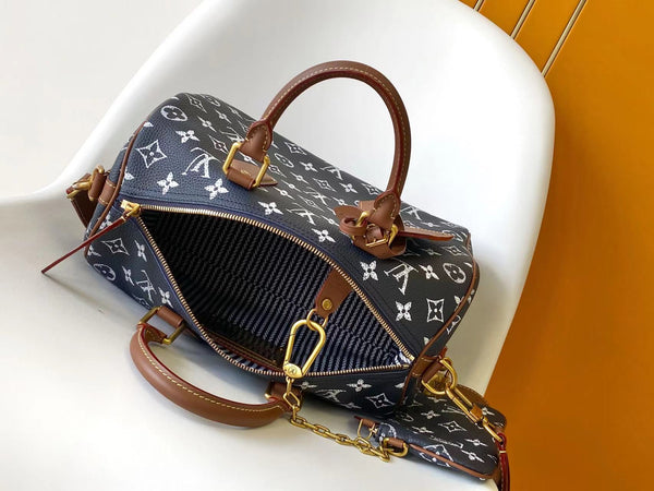 LV Speedy Bandoulière 30cm Indigo Blue Monogram Calfskin GHW
