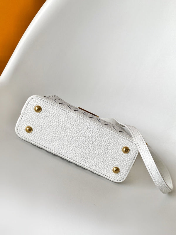 LV M25497 Capucines Mini Handbag White Laser-cut Cowhide GHW