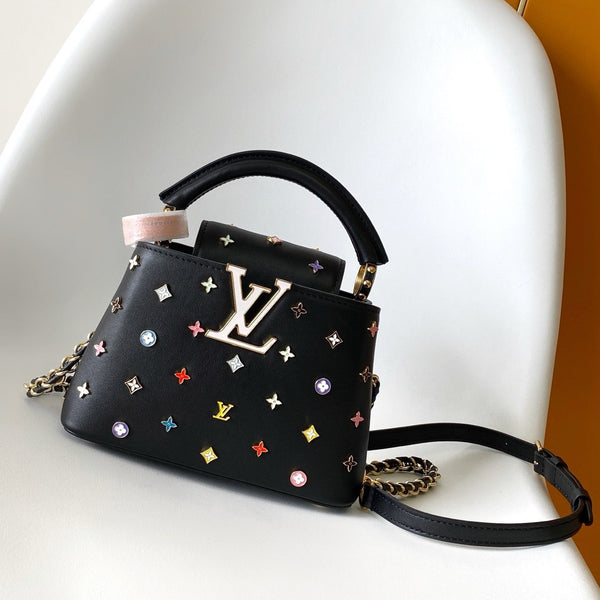 LV x TM Capucines Mini 21cm Black Taurillon Cowhide & Metallic Studs GHW
